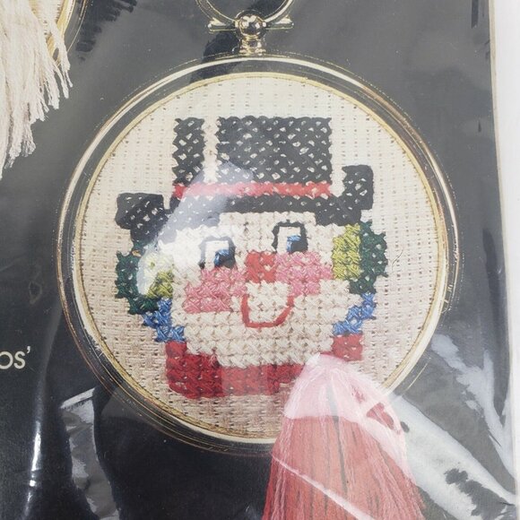 2 Bucilla Counted Cross Stitch Ornaments Kits Vintage 48788 48789 Santa Snowman - Picture 8 of 12